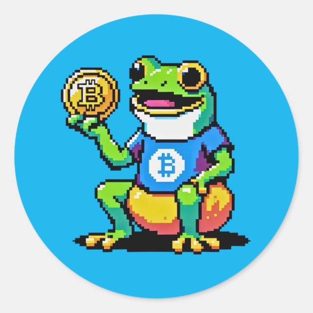 Bitcoin Frog - 8-Bit Crypto Journey Classic Round Sticker (Front)