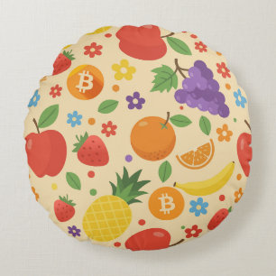 Bitcoin Fruits Round Cushion