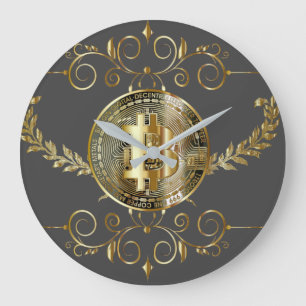 Bitcoin Gold Coin Brown Large Clock