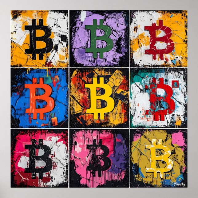 Bitcoin Graffiti Art Collection with Bold Colours Poster (Front)