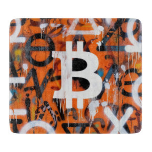 "Bitcoin Graffiti" (Style #2) Street Art Cutting Board
