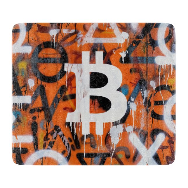 "Bitcoin Graffiti" (Style #2) Street Art Cutting Board (Front)