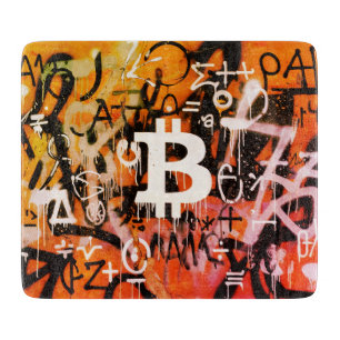 "Bitcoin Graffiti" (Style #3) Street Art Cutting Board