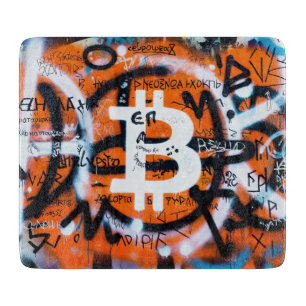 "Bitcoin Graffiti" (Style #4) Street Art Cutting Board