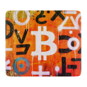 "Bitcoin Graffiti" (Style #6) Street Art Cutting Board