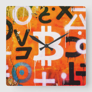 "Bitcoin Graffiti" (Style #6) Street Art Square Wall Clock