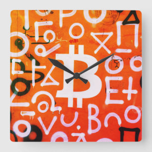 "Bitcoin Graffiti" (Style #7) Street Art Square Wall Clock