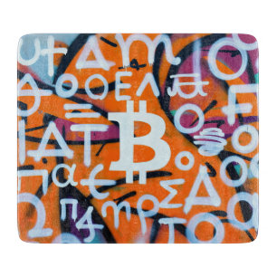 "Bitcoin Graffiti" (Style #8) Street Art Cutting Board