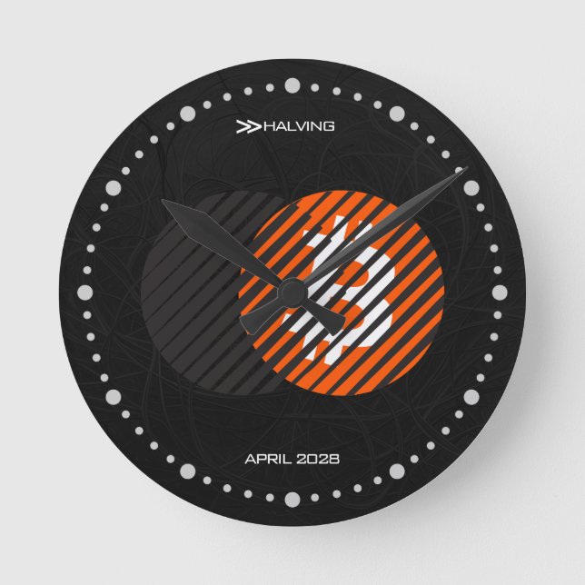 Bitcoin Halving 2028 (Style: 2 / Classic Orange) Round Clock (Front)