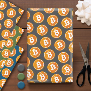 Bitcoin Icon in orange and grey green blue Wrapping Paper Sheet