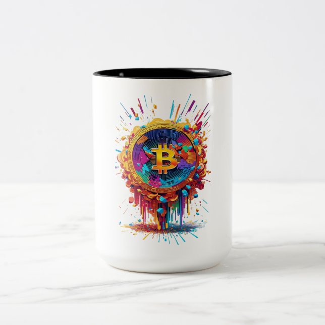 Bitcoin illustration Two-Tone coffee mug (Center)