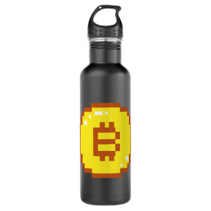 Bitcoin Logo Emblem Crypto Blockchain 8bit Pixel R 710 Ml Water Bottle