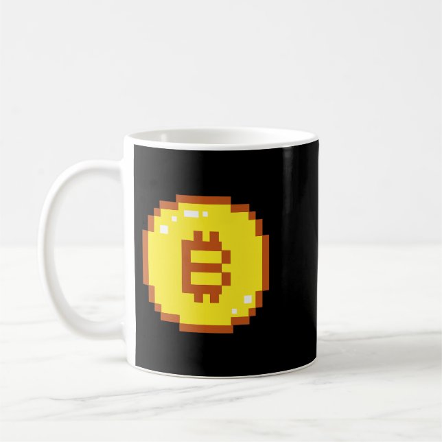 Bitcoin Logo Emblem Crypto Blockchain 8bit Pixel R Coffee Mug (Left)