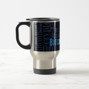 Bitcoin logo wordart graphics travel mug