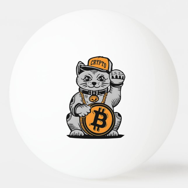Bitcoin Lucky Cat - Crypto btc Ping Pong Ball (Front)