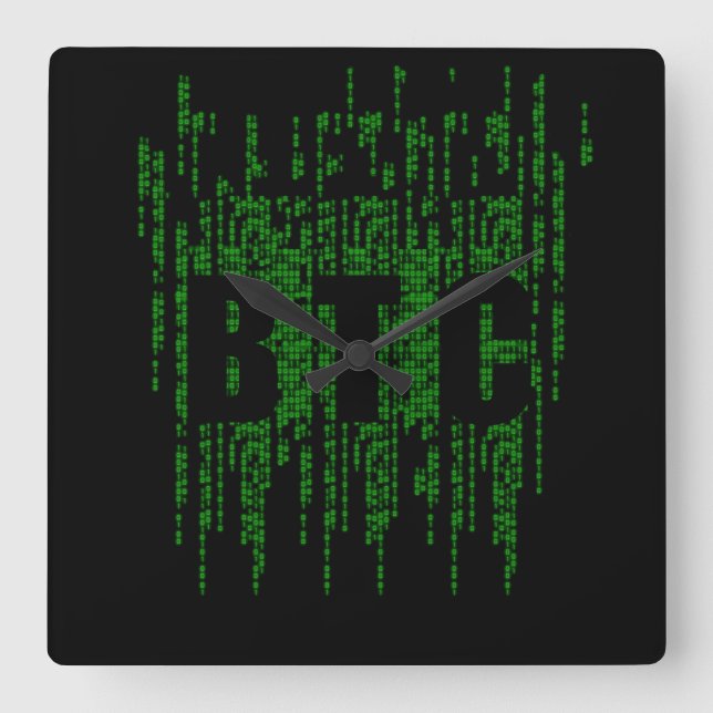 BITCOIN MATRIX SQUARE WALL CLOCK (Front)