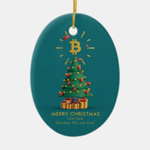 Bitcoin Merry Christmas Cryptocurrency Custom Name Ceramic Tree Decoration