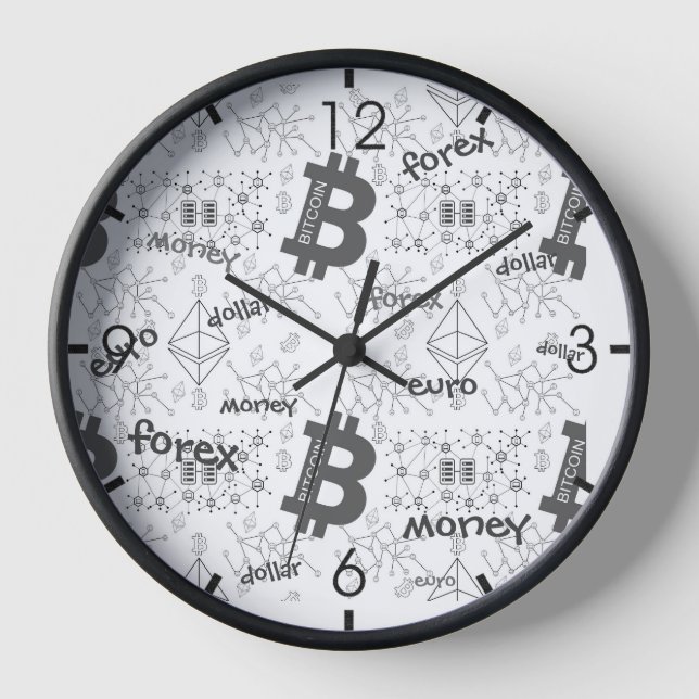 Bitcoin Money White Grey Intricated Desig Clock (Front)