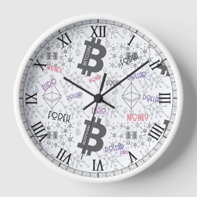 Bitcoin Money White Red Grey Intricated Design Clock (Front)