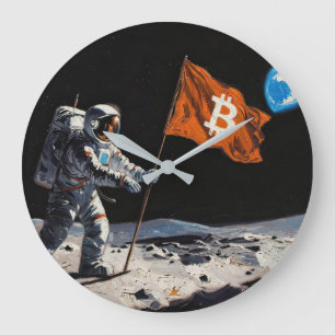"Bitcoin Moon" Oil Painting #1 Large Clock