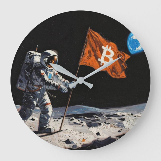 "Bitcoin Moon" Oil Painting #1 Large Clock (Front)