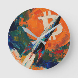"Bitcoin Moon" Oil Painting #3 Round Clock