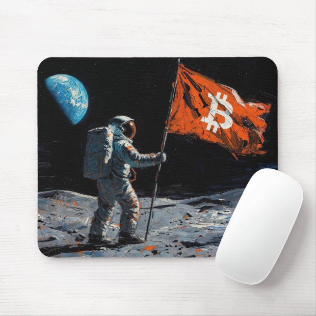 "Bitcoin Moon" Oil Painting #5 Mouse Mat (With Mouse)