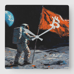 "Bitcoin Moon" Oil Painting #5 Square Wall Clock