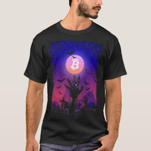 Bitcoin Moon Tombstone Graveyard Creepy Halloween T-Shirt