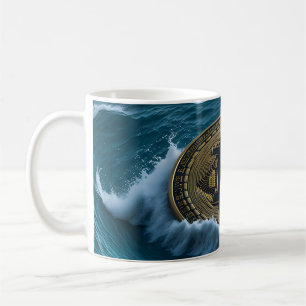 Bitcoin Münze in den Wellen Coffee Mug