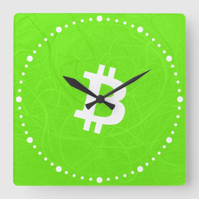Bitcoin Neuron Green Square Wall Clock (Front)