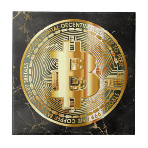 Bitcoin on Elegant Black Marble - Cryptocurrency Tile
