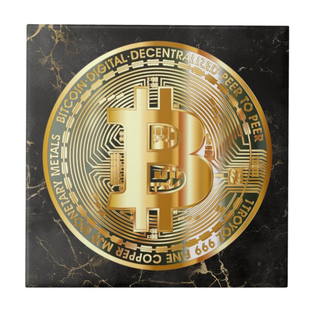 Bitcoin on Elegant Black Marble - Cryptocurrency Tile (Front)