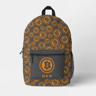 Bitcoin Patterned Orange and Grey Personalised Printed Backpack