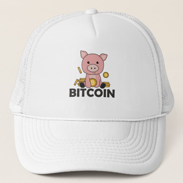 Bitcoin Piggy Bank Hodl Coins Hold Digital Trucker Hat (Front)