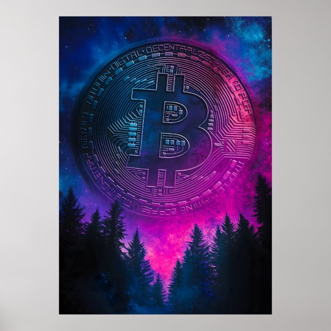 Bitcoin Purple Crypto Galaxy Space Poster (Front)