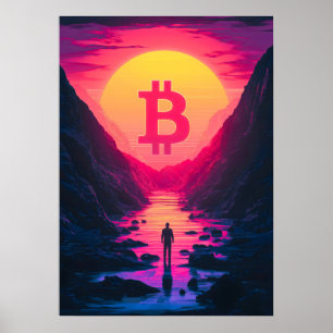 Bitcoin Retro 80s Sunset Poster