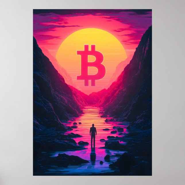 Bitcoin Retro 80s Sunset Poster (Front)
