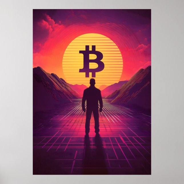 Bitcoin Retro Sunset Crypto Poster (Front)