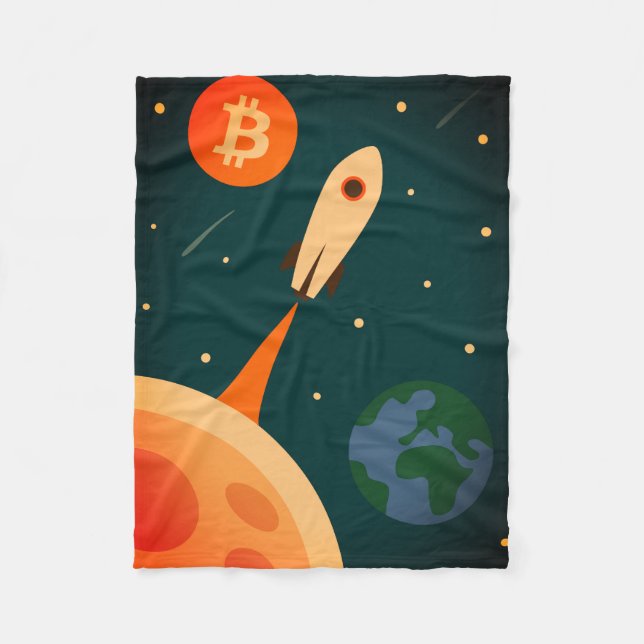 Bitcoin Rocket Fleece Blanket (Front)