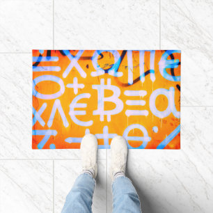 Bitcoin Street Art (Orange Painting No. 1) Doormat