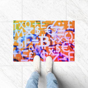 Bitcoin Street Art (Orange Painting No. 2) Doormat