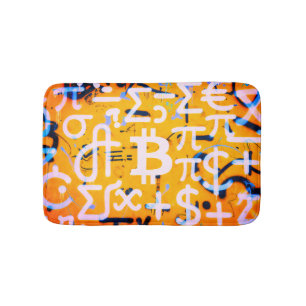Bitcoin Street Art (Orange Painting No. 4) Bath Mat