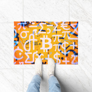 Bitcoin Street Art (Orange Painting No. 4) Doormat