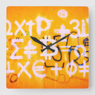 Bitcoin Street Art (Orange Painting No. 5) Square Wall Clock