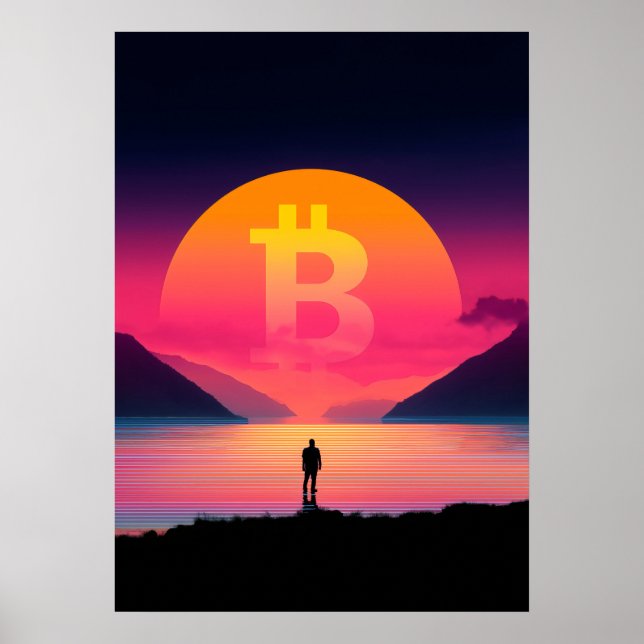 Bitcoin Symbol retro sunset 80s Poster (Front)