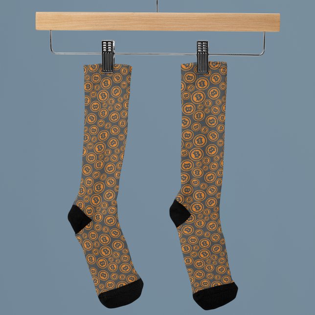 Bitcoin Symbols Orange and Grey Patterned Socks (Creator Uploaded)