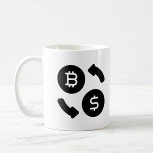 Bitcoin to US Dollars Icons Black and White Coffee Mug