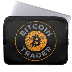 Bitcoin Trader Grunge Text Circle Outl. Black Grey Laptop Sleeve