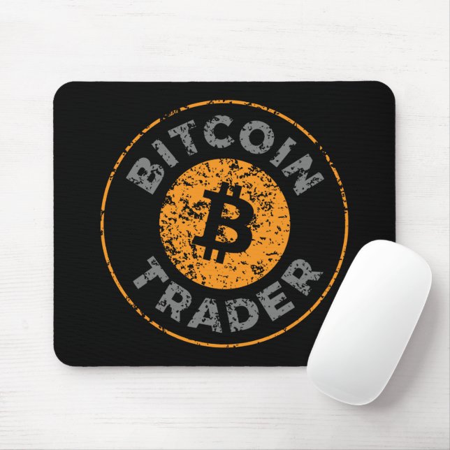 Bitcoin Trader Grunge Text Circle Outl. Black Grey Mouse Mat (With Mouse)